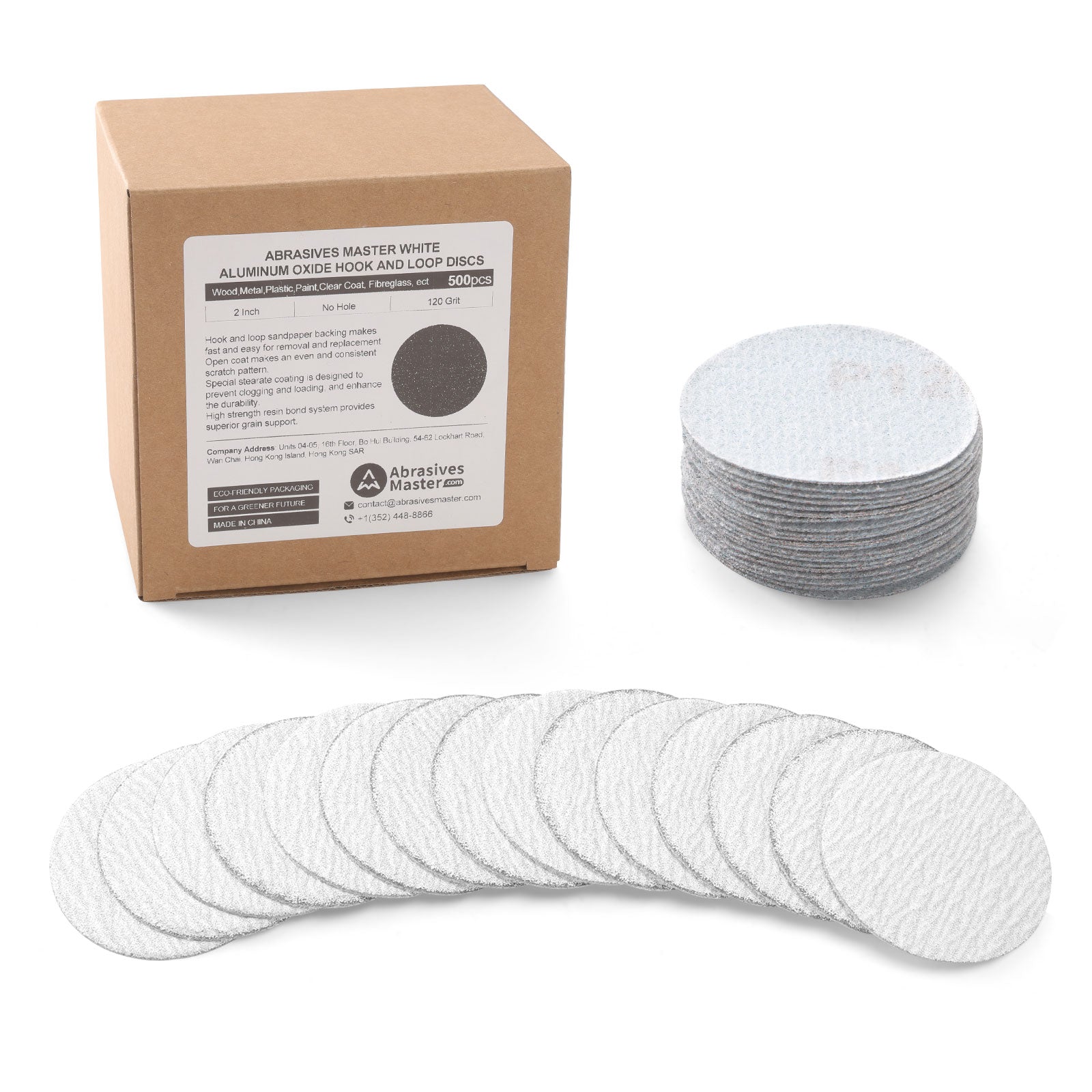 500pcs 2" (50mm) White Dry Hook & Loop Sanding Discs (60-1000 Grit)