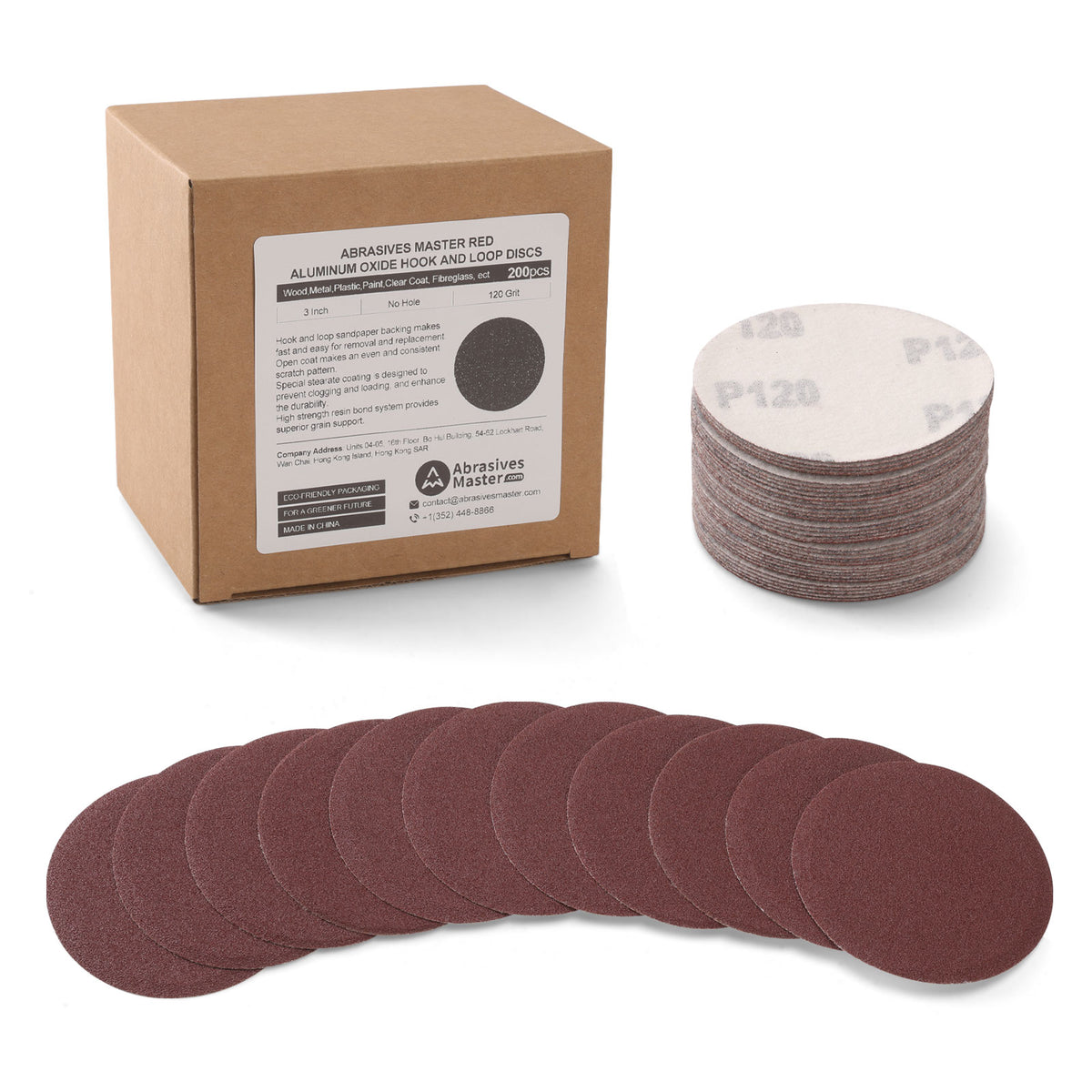 200pcs 3" (75mm) Red Grain Hook & Loop Sanding Discs (60-2000 Grit)