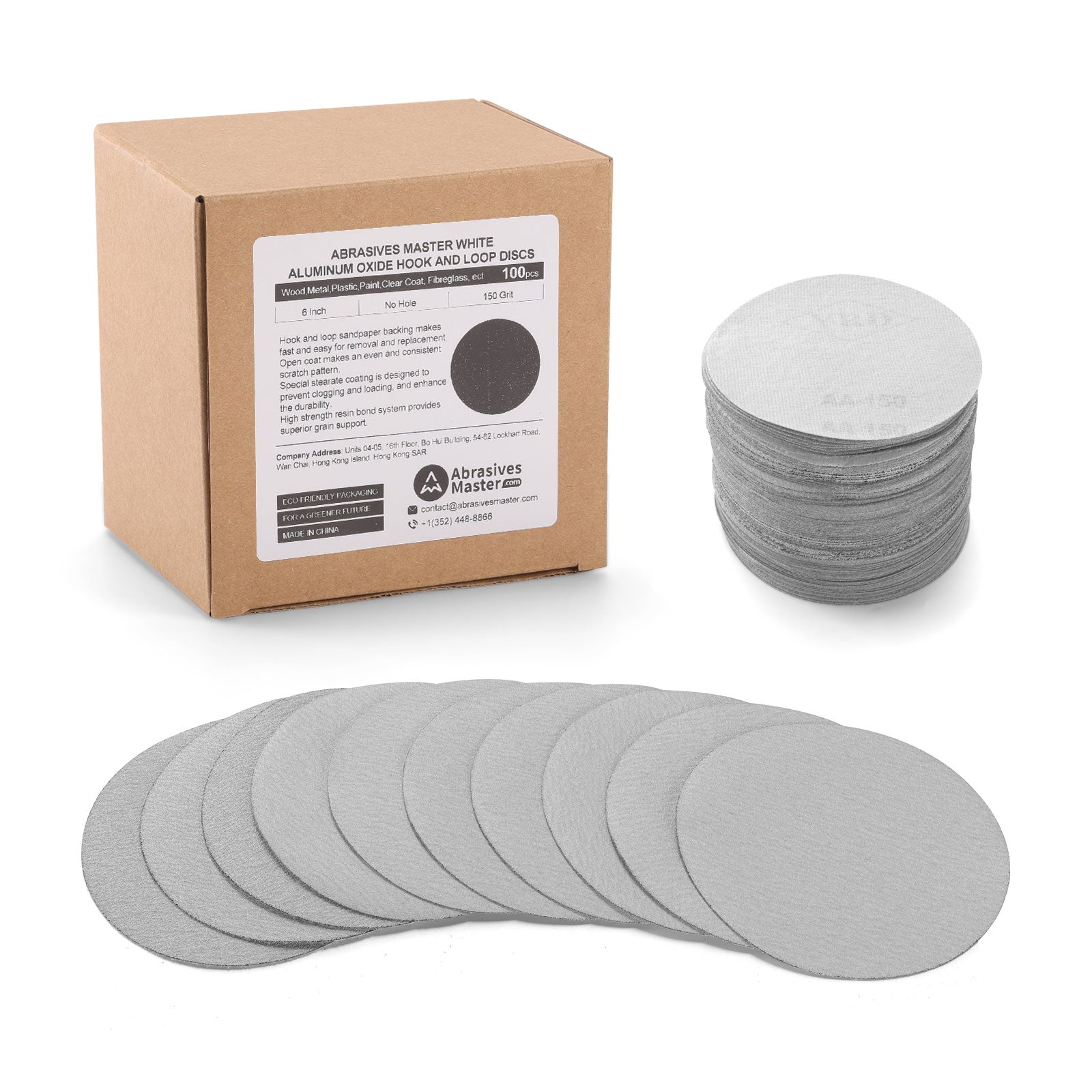 6" (150mm) White Dry Hook & Loop Sanding Discs - 100Pcs/Box