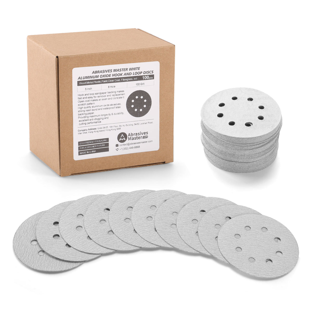 5" (125mm) 8-Hole White Dry Hook & Loop Sanding Discs - 100Pcs/Box