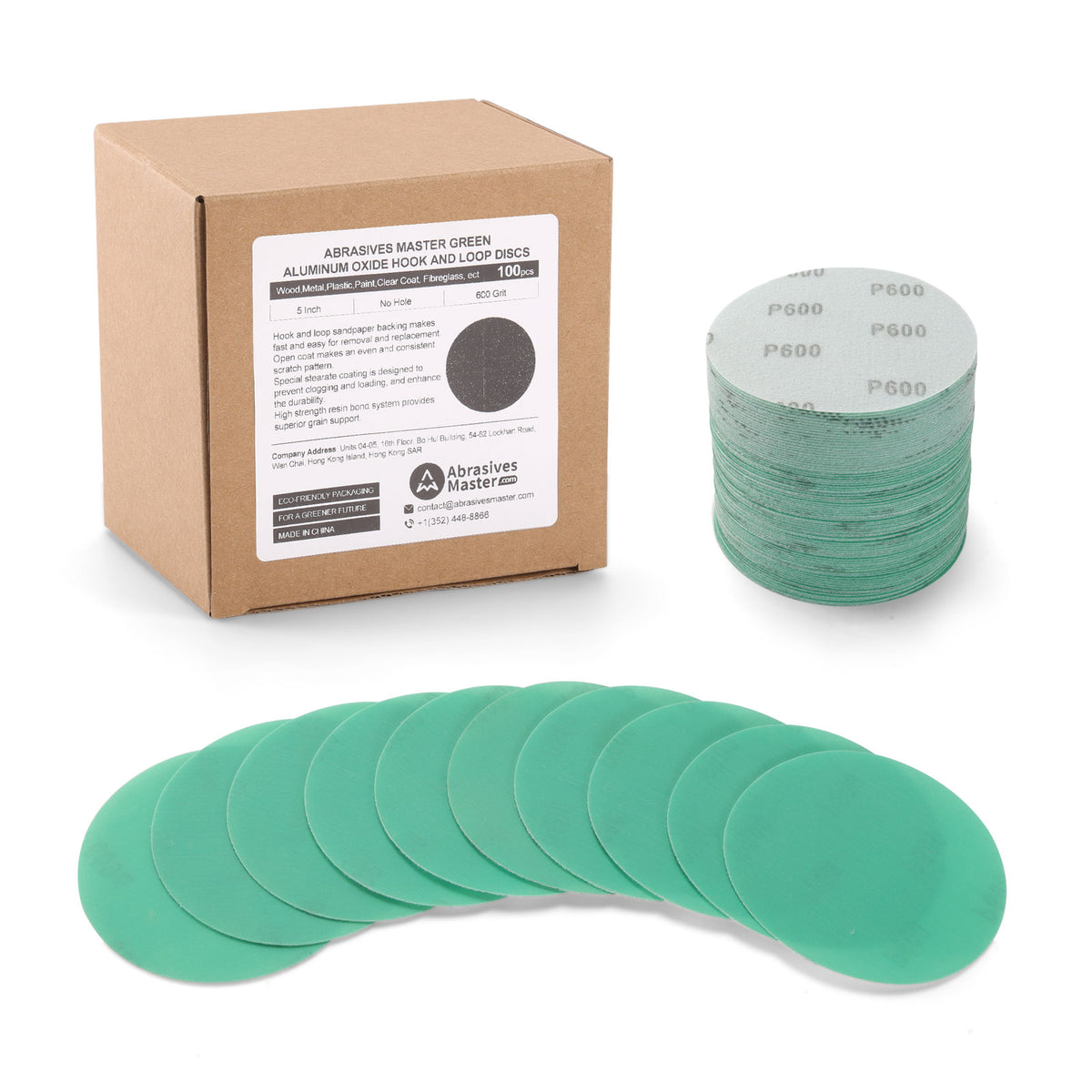 5" (125mm) Hook & Loop Polyester Film Green Sanding Discs - 100Pcs/Box