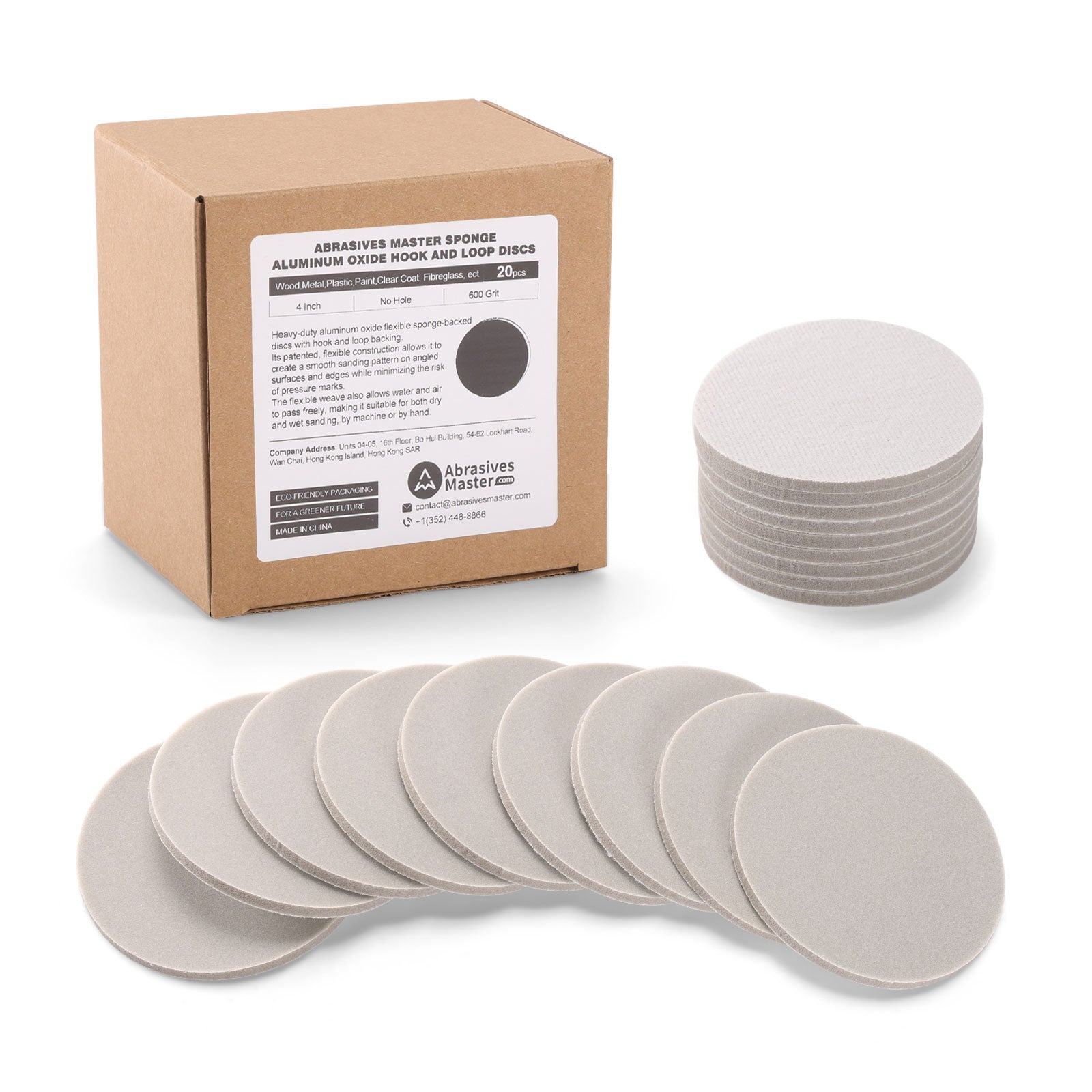 4" (100mm) Heavy-duty Sponge-Backed Hook & Loop Sanding Discs - 20Pcs/Box