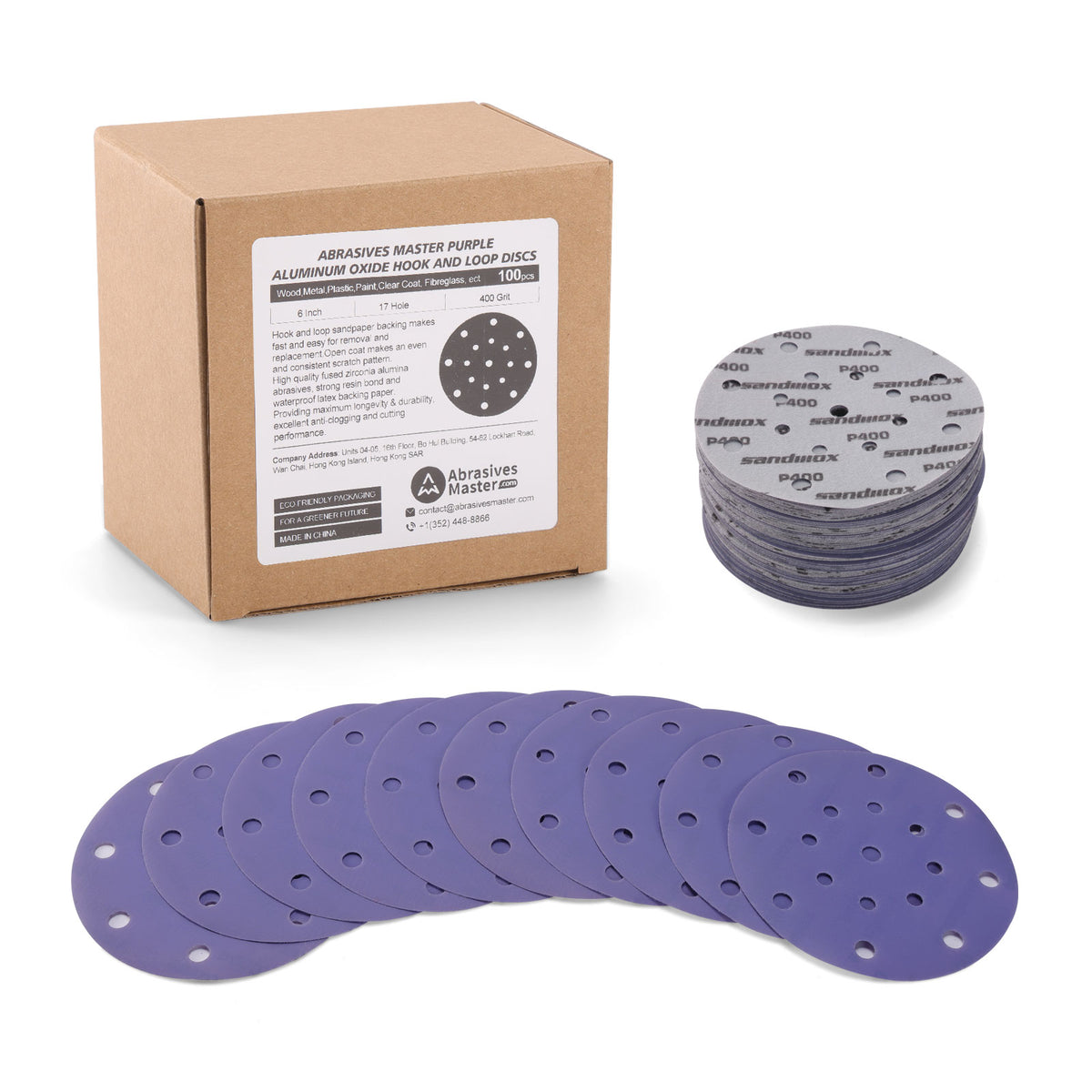 6" (150mm) 17-Hole Purple Hook&Loop Sanding Discs - 100Pcs/Box