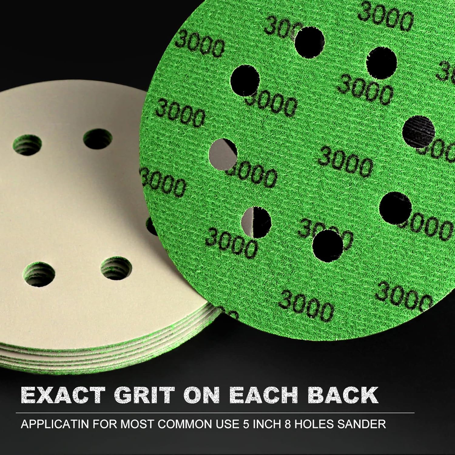 120pcs 5" (125mm) 8-Hole Silicon Carbide Wet/Dry Hook & Loop Sanding Discs with 2pcs Interface Pads