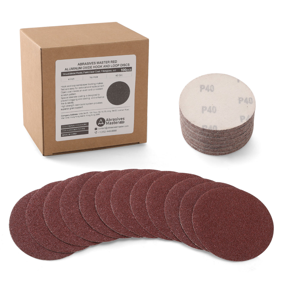 100pcs 4" (100mm) Red Grain Hook & Loop Sanding Discs (40-2000 Grit)