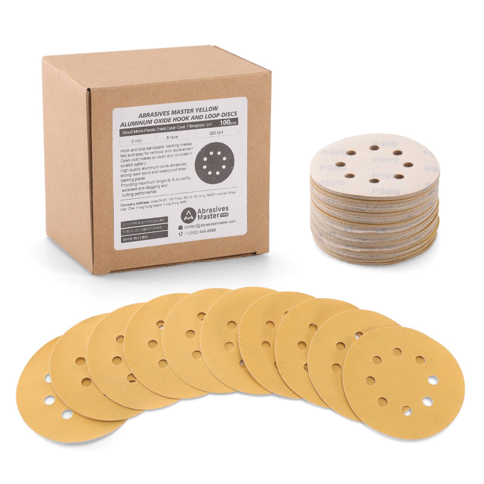 5" (125mm) 8-Hole Yellow Hook&Loop Sanding Discs - 100Pcs/Box