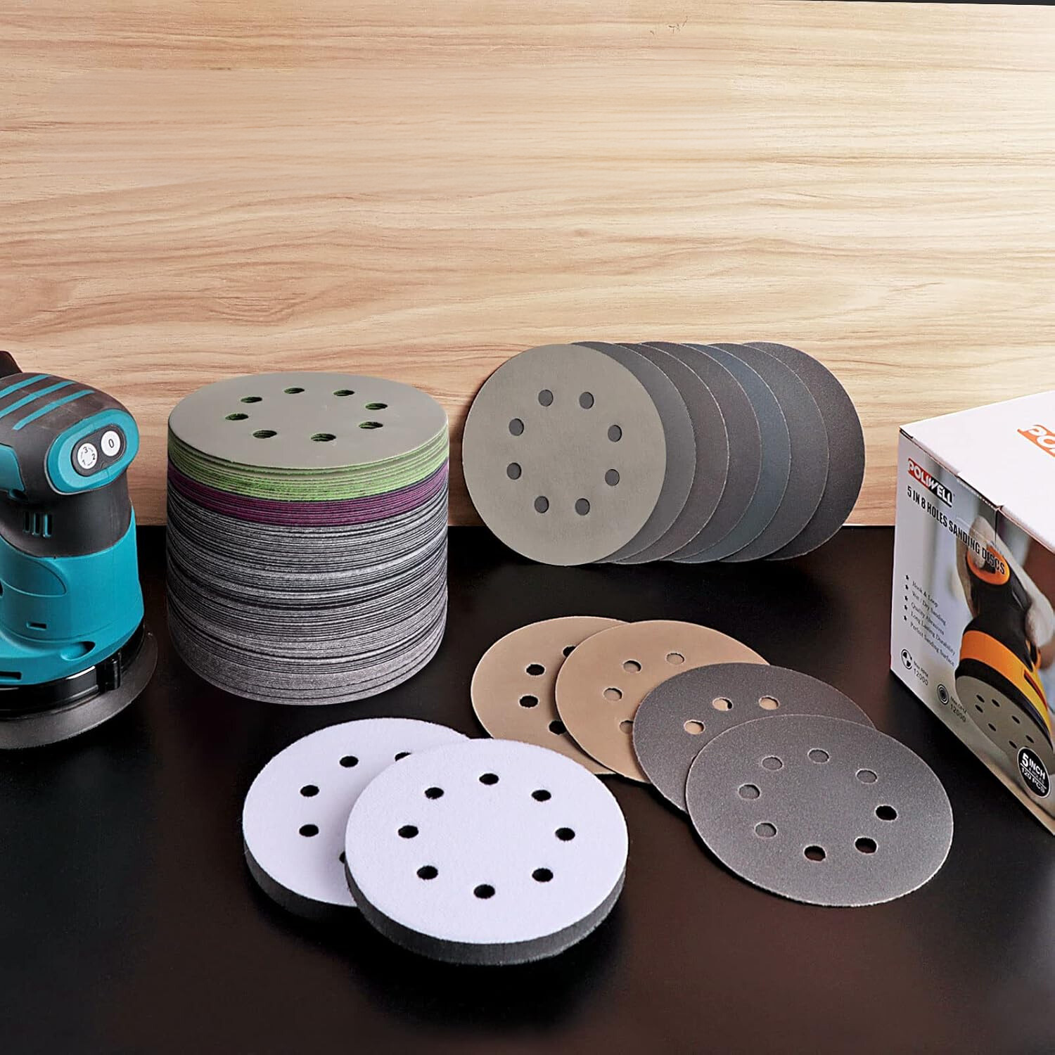 5" (125mm) 8-Hole Silicon Carbide Hook & Loop Sanding Discs with 2pcs Interface Pads - 120Pcs/Box