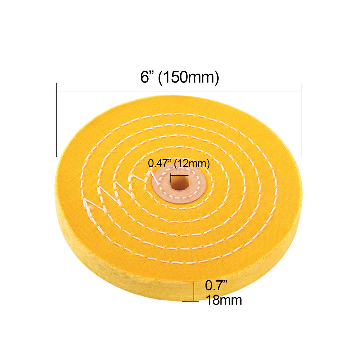 6" (152mm) x 1/2" (13mm) Arbor Hole Cotton Buffing Wheel Yellow (42Ply)