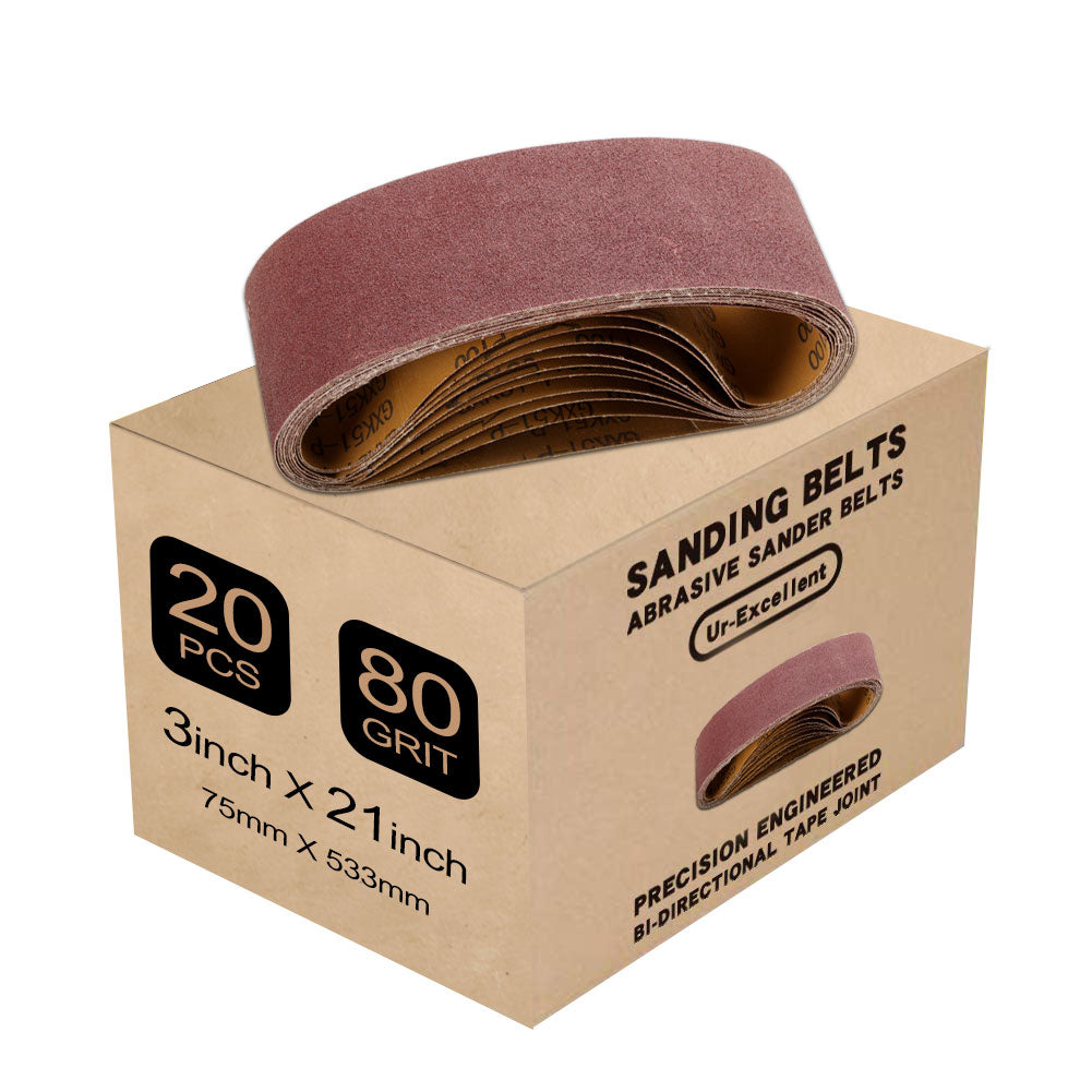 3" x 21" (75x533mm) Aluminum Oxide A/O Sanding Belt - 20Pcs/Box