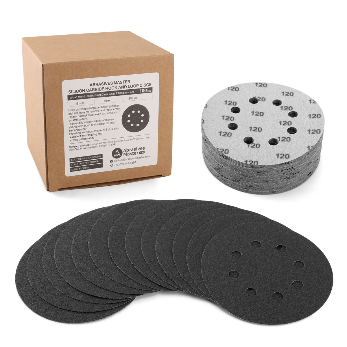 5" (125mm) 8-Hole Hook & Loop Silicon Carbide Sanding Discs - 100Pcs/Box