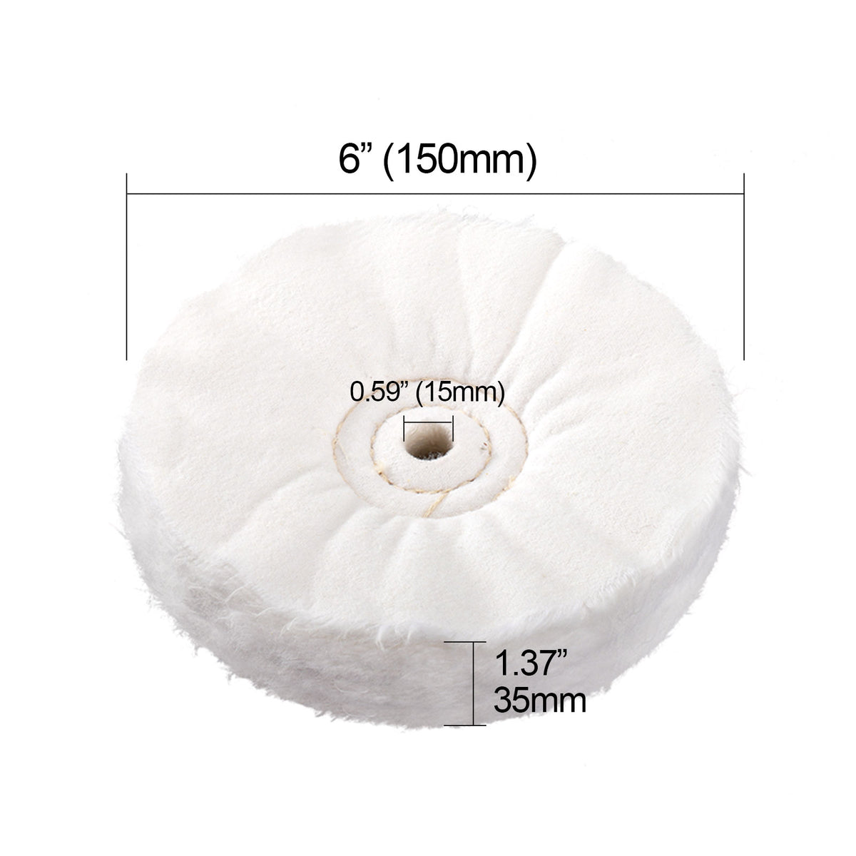 6" (152mm) x 1/2" (13mm) Arbor Hole Loose Cotton Buffing Wheel White (30Ply)
